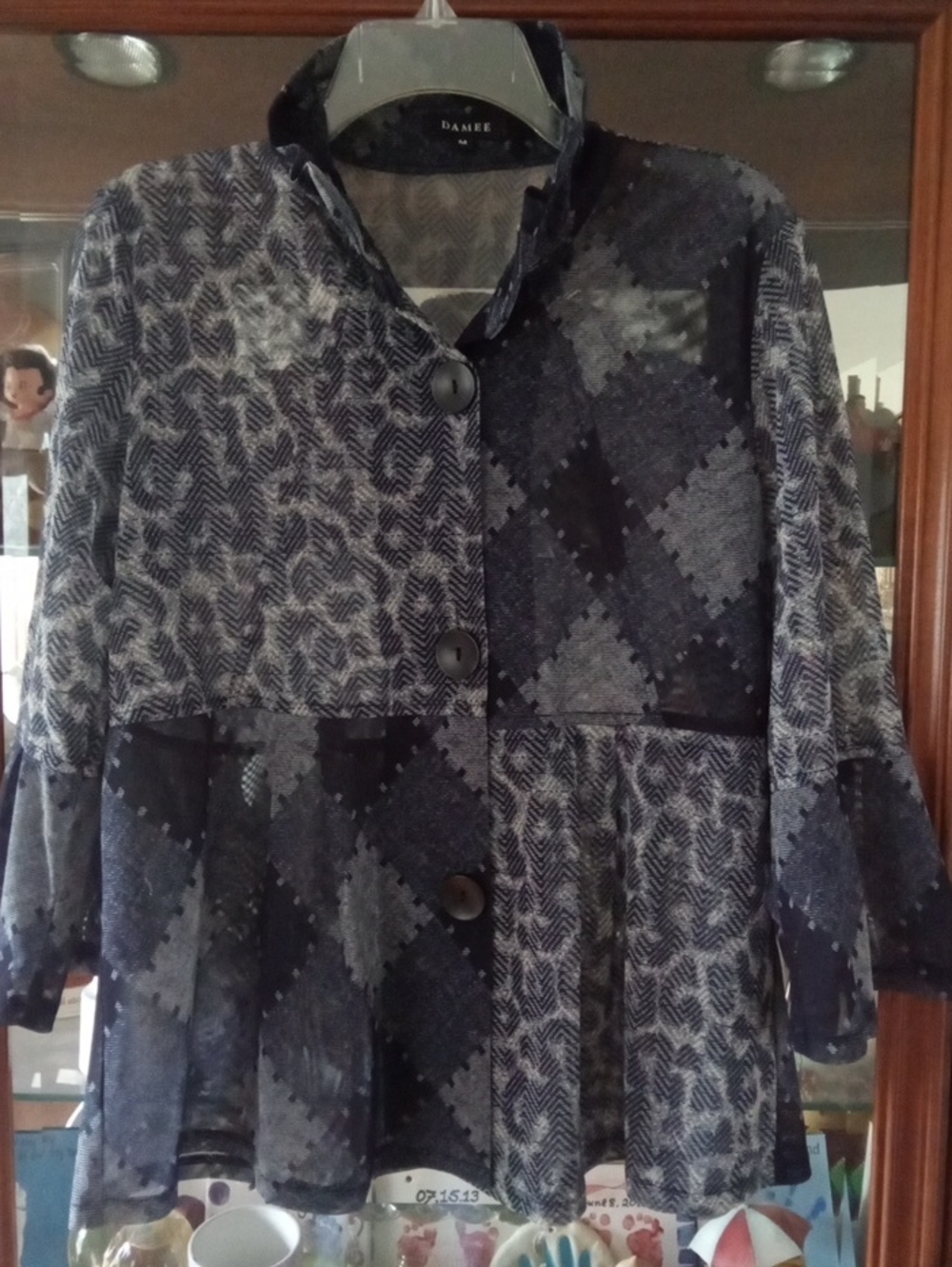 Damee Charcoal/gray  Patchwork Sheer Jacket